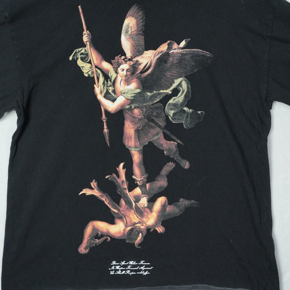 Darc Sport Wolves Saint Michael Graphic T-Shirt Black Raw Hem Medium 25/1000 - Picture 5 of 9